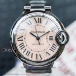 V6 Factory Cartier Ballon Bleu De 33MM Automatic Watch - Pink Face Stainless Steel Band